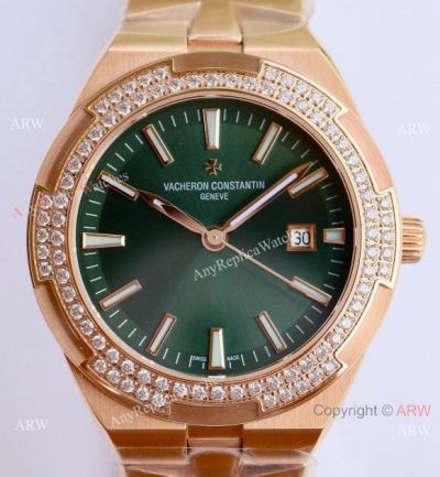 Wome's Vacheron Constantin Overseas 35mm Rose Gold Green Copy Watch